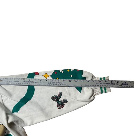 VINTAGE 90s Cottagecore Christmas Sweatshirt Mock Neck Embroidered Jingle Bell L - Picture 7 of 7